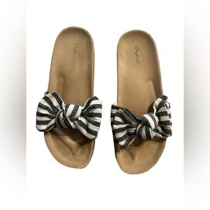 Qupid Espadrilles Stripped Bow Slide Sandals 9